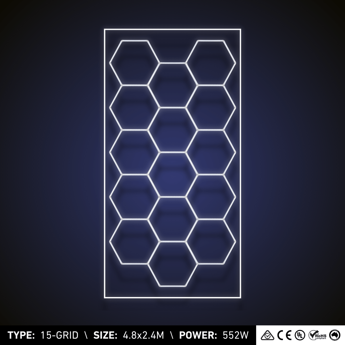 ULTRABEAM™ 15-Grid Small Hexagon LED Lighting System with Border (4.8x2.4m, 552W)