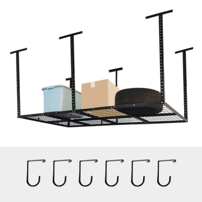 ULTRARACK Ceiling Storage Rack incl 6xHooks, Black