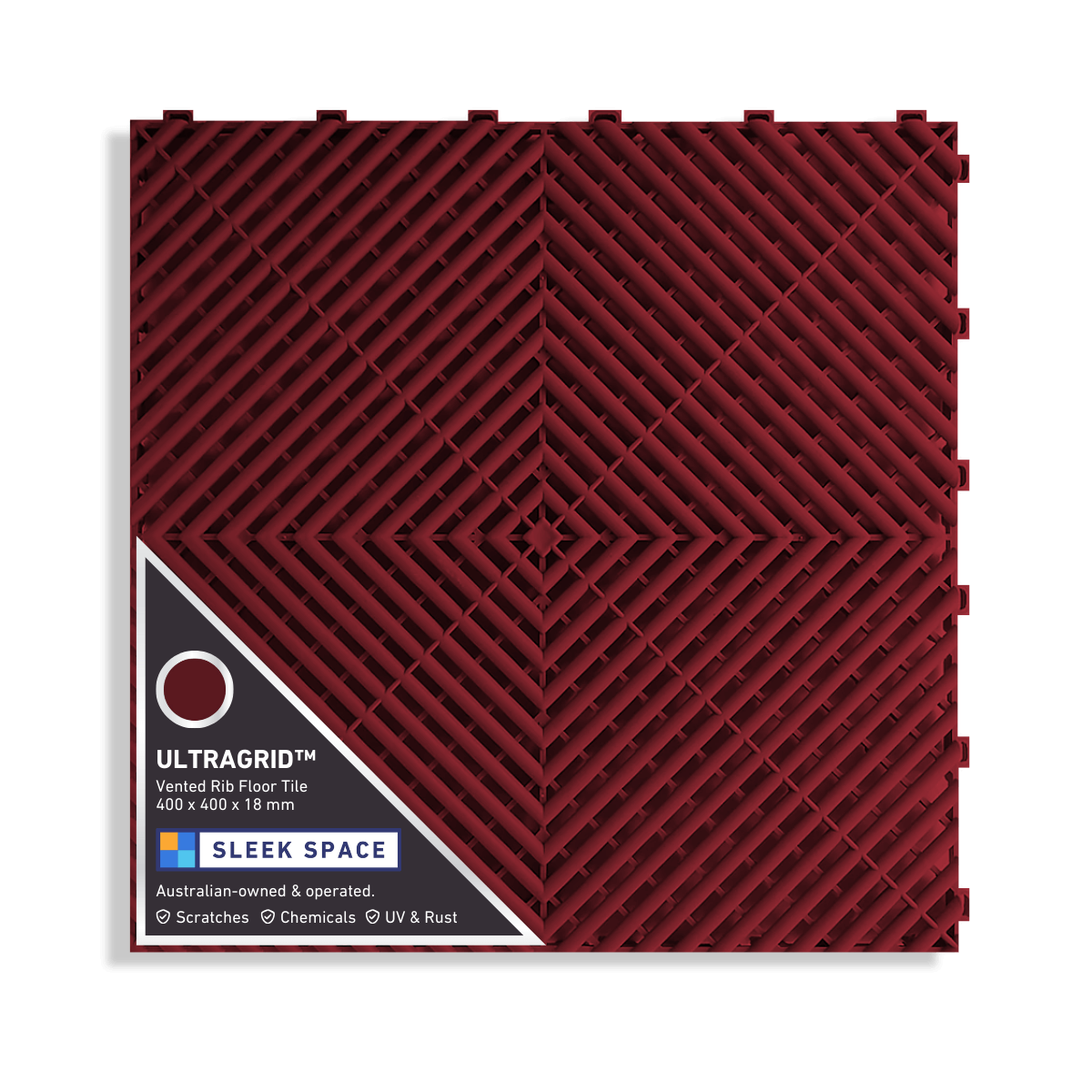 ULTRAGRID Garage Floor Tile 400x400x18mm, Deep Red