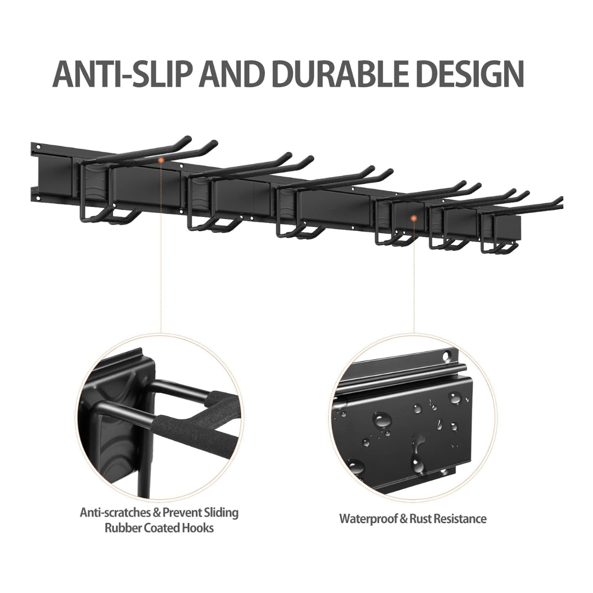 ULTRARACK Tool Storage Rack 2xRails 6xHooks, Black