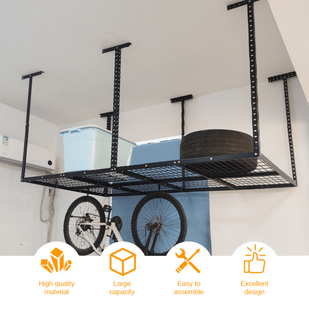 ULTRARACK Ceiling Storage Rack incl 6xHooks, Black